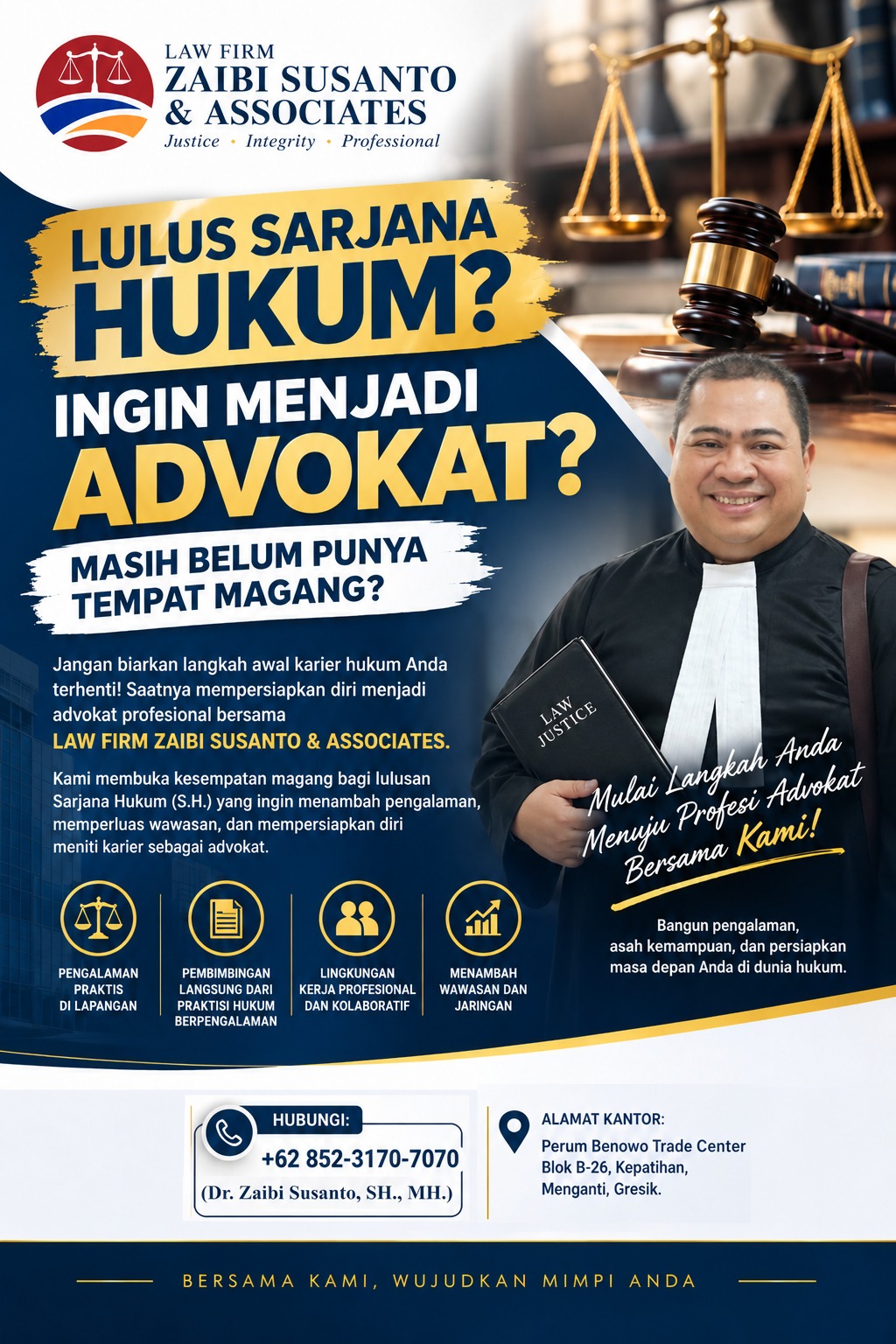 Lulus Sarjana Hukum dan Ingin Jadi Advokat? Law Firm Zaibi Susanto & Associates Buka Kesempatan Magang